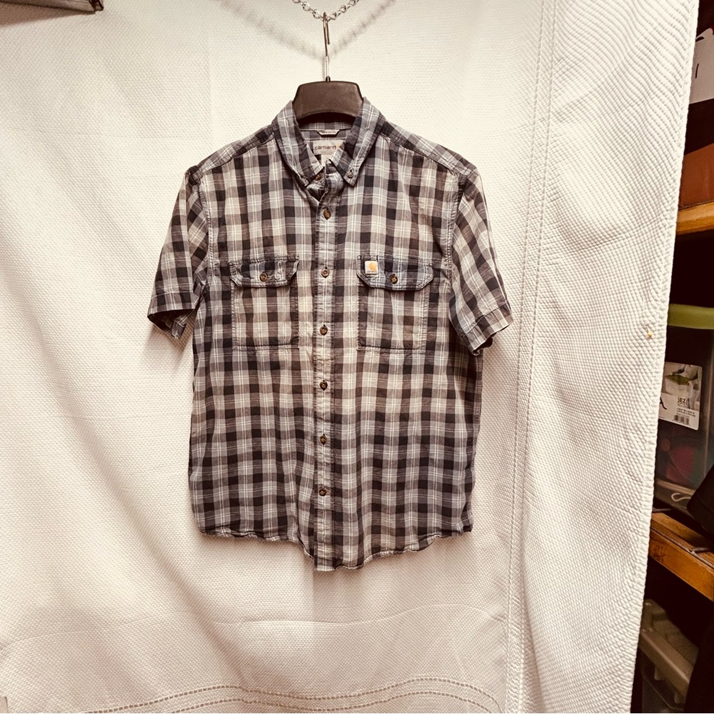 Carhartt Blue and White Casual Button Down Shirt Large